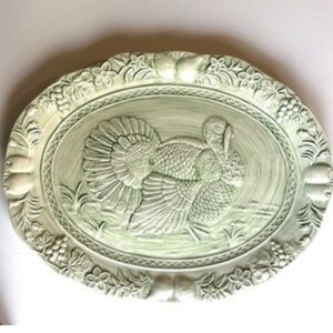 Green Ceramic Turkey 🦃 PlatterVintage made in Portugal microwave dishwasher safe
